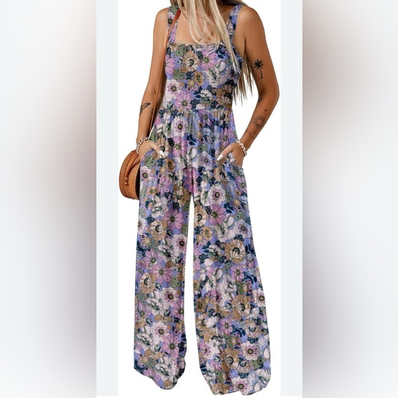 Dokotoo Pants - Dokotoo Women's Casual Floral Sleeveless Jumpsuit L Boho Wide Leg Romper Style